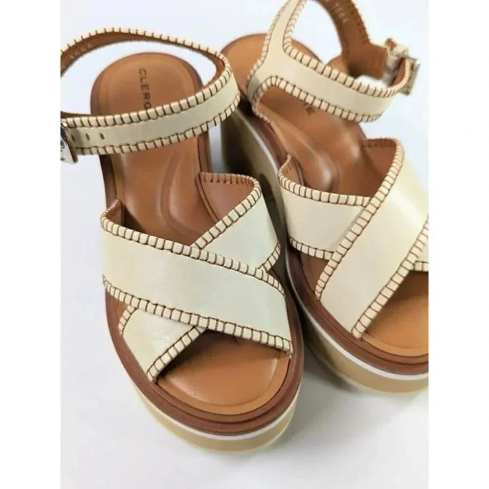 Clergerie Women's Charline Crisscross Stitch Platform Sandal Size 35.5 MSRP $625